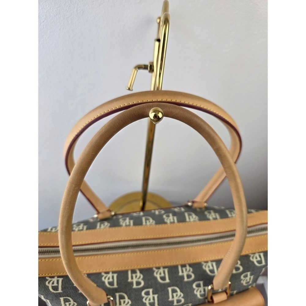 Dooney & Bourke Signature Monogram Canvas Satchel Grey Tan Leather Trim Bag - Picture 13 of 16